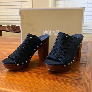 Womens Michael Kors Westley Mule Navy Blue Suede Platforms